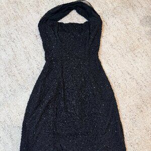 Black Fully Beaded Formal Evening Mini Dress Worn Once